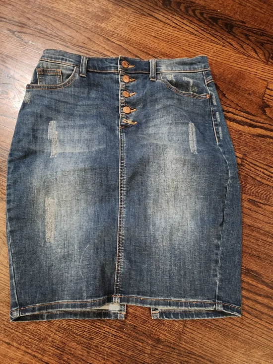 GUESS Distressed Denim Pencil Skirt - Blue - Picture 1 of 4